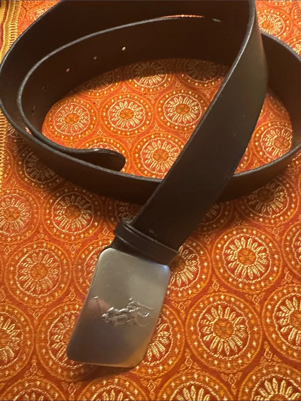 Polo by Ralph Lauren Black Leather Belt with Silver Polo Rider Buckle